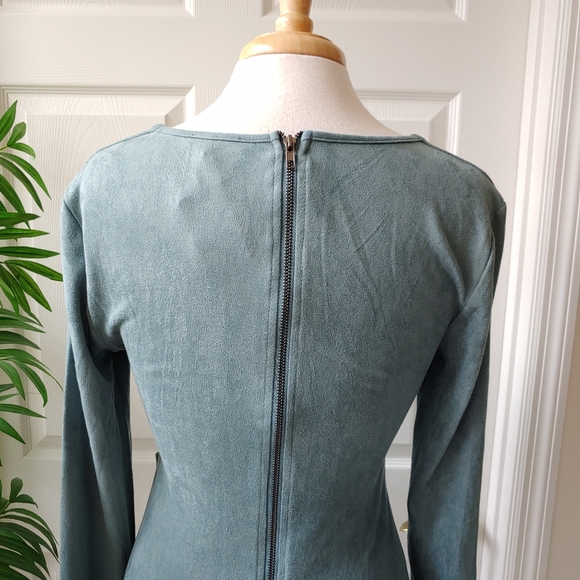 Charlotte Russe Suede Cutout Lace Up Long Sleeve Mini Dress Grey Blue Medium - Picture 6 of 8